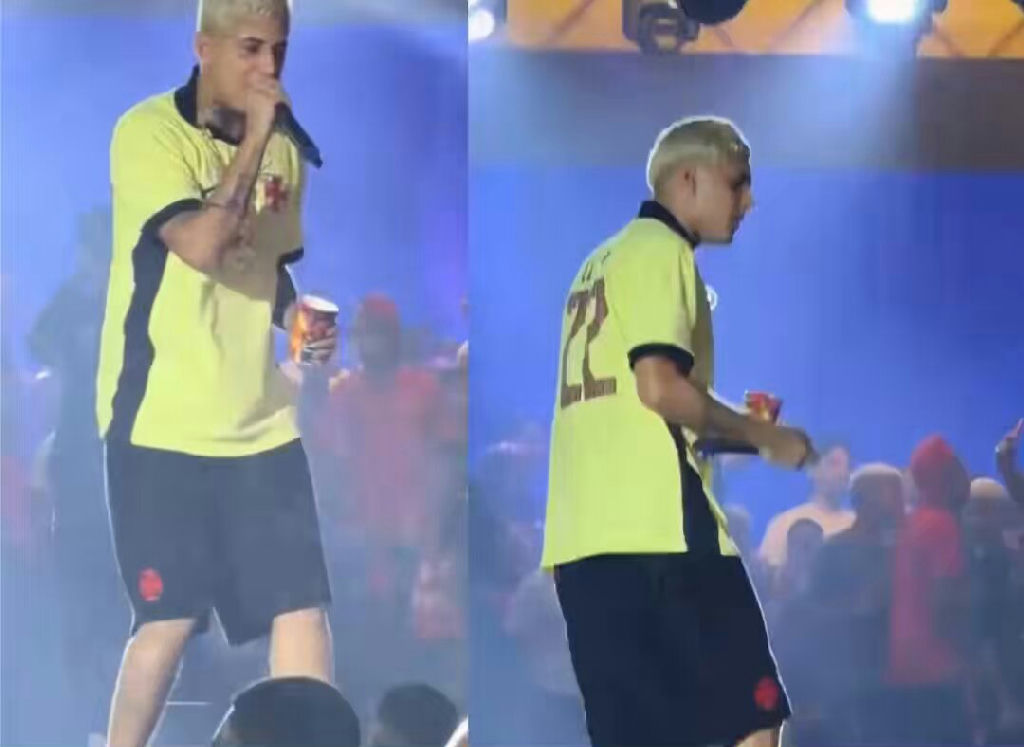 Meno T sobe ao palco vestindo uniforme do Vasco e repercute nas redes sociais