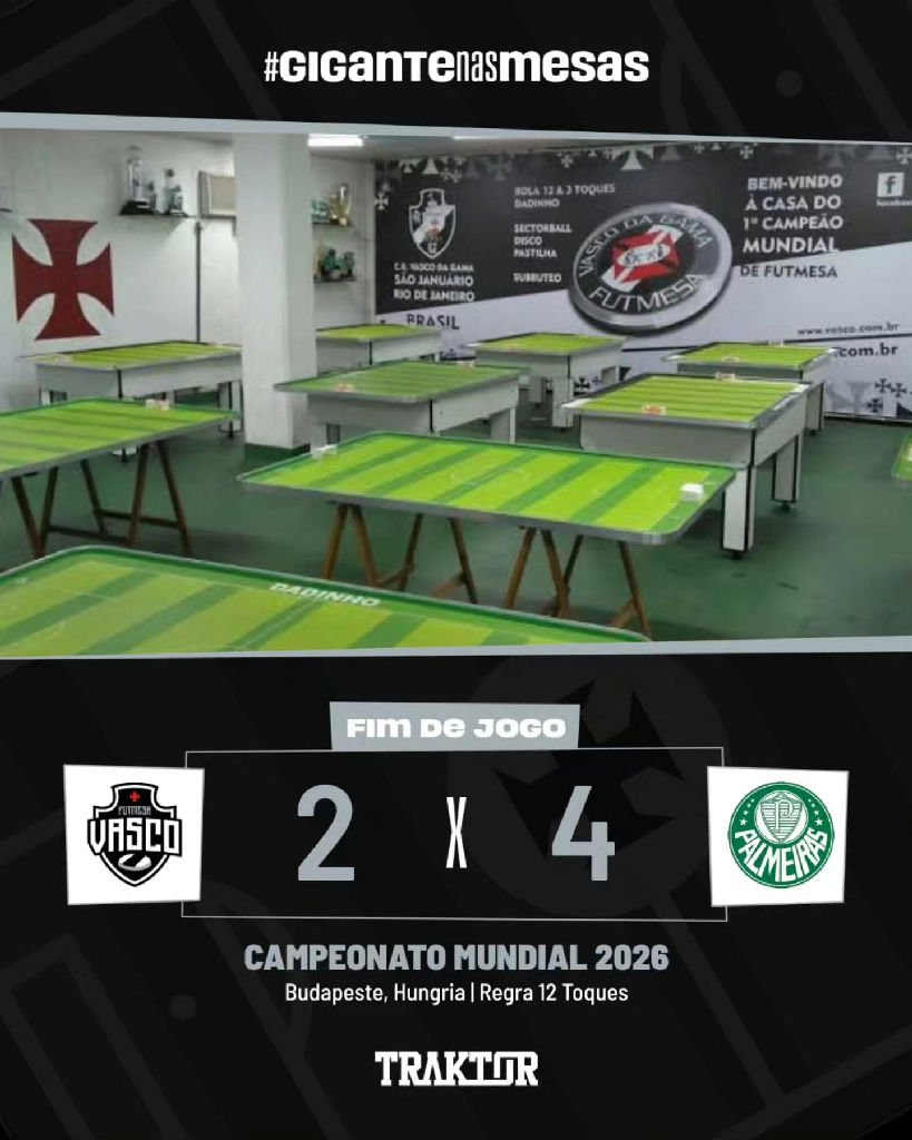 Palmeiras supera Vasco e conquista o título mundial de futmesa na regra 12 toques