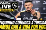 Tiquinho Soares convoca torcida do Botafogo em transmissão ao vivo