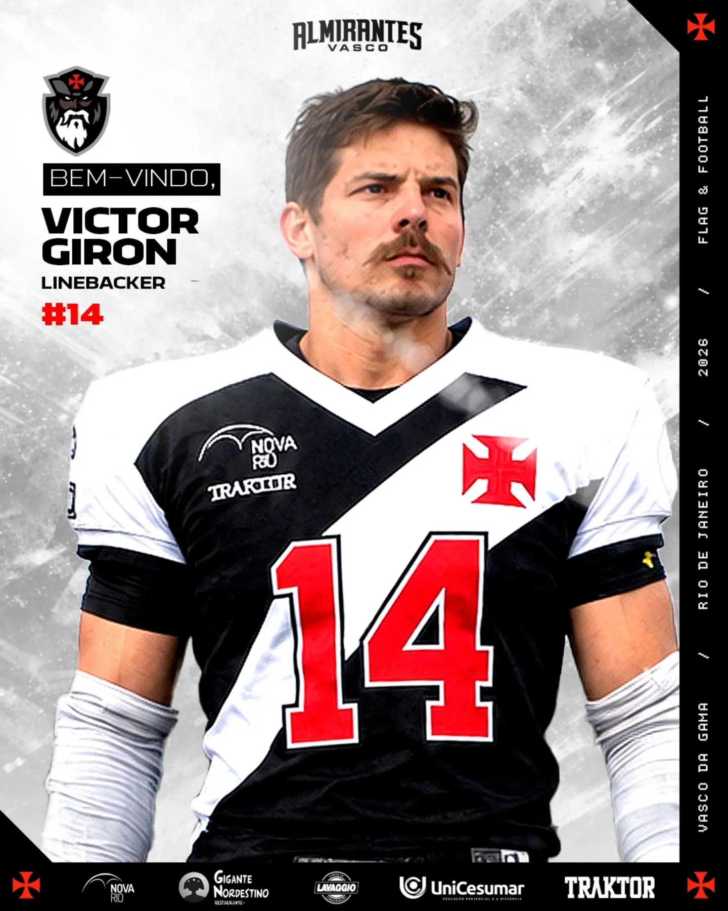 Vasco Almirantes reforça defesa com a chegada do linebacker Victor Giron
