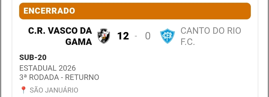 Vasco aplica goleada de 12 a 0 sobre o Canto do Rio pelo Estadual sub-20 de futsal