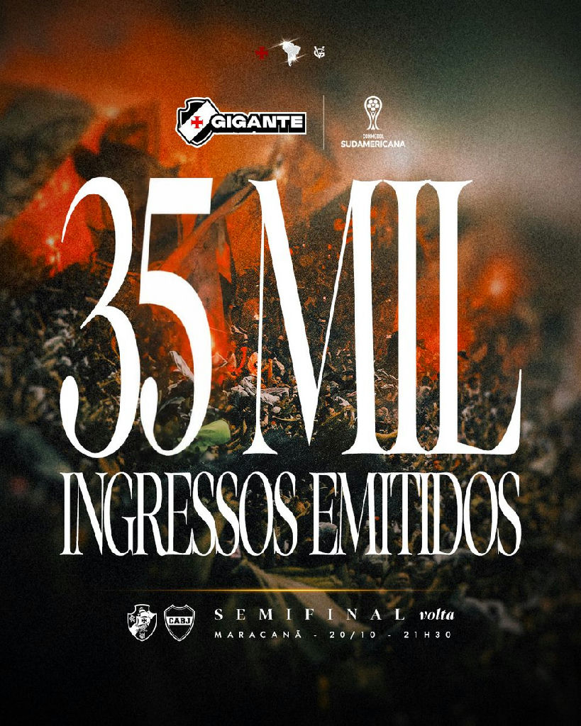 Vasco atinge marca de 35 mil ingressos emitidos para semifinal contra Boca Juniors