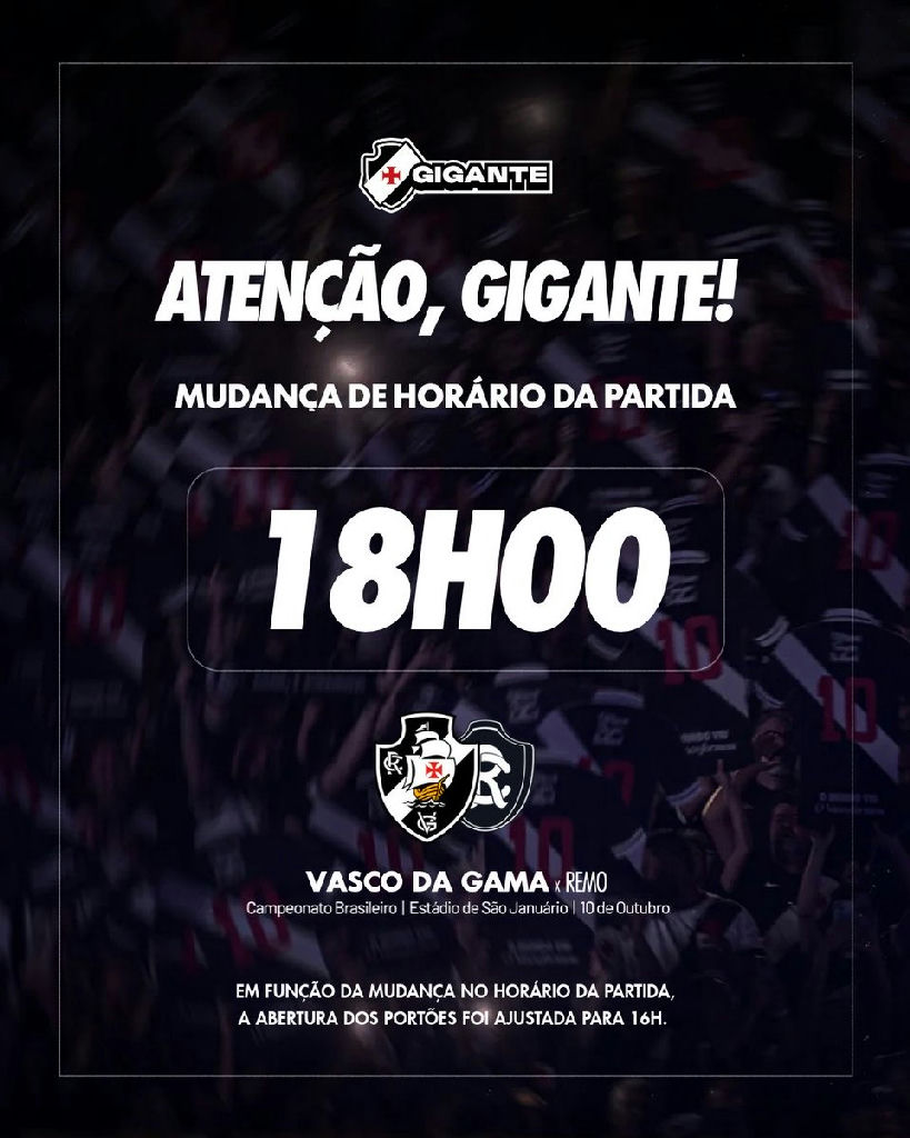 Vasco da Gama altera horário da partida contra o Remo em São Januário