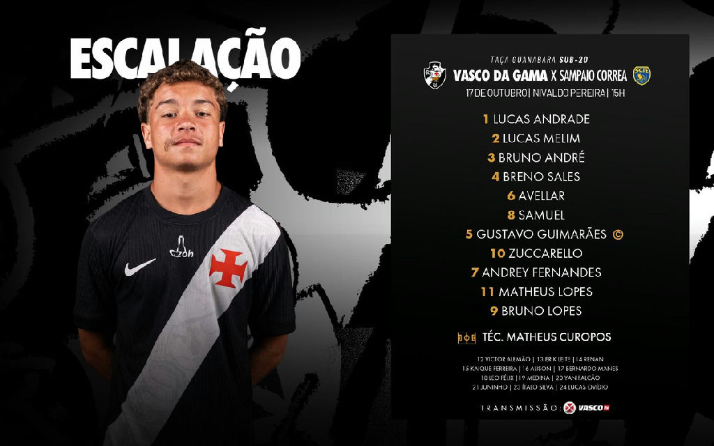 Vasco da Gama define escalação para enfrentar o Sampaio Corrêa na Taça Guanabara Sub-20