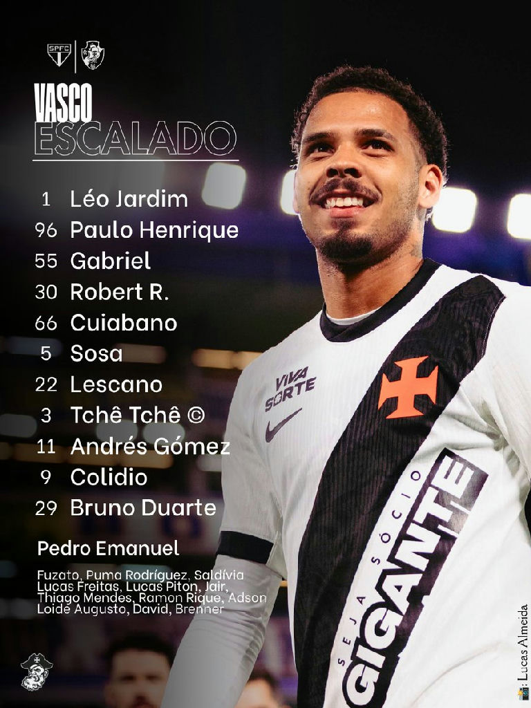Vasco define escalação oficial e confirma capitão para o duelo contra o São Paulo