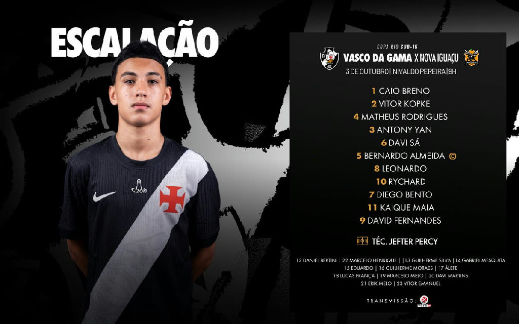 Vasco define escalação para confronto decisivo contra o Nova Iguaçu na Copa Rio Sub-15