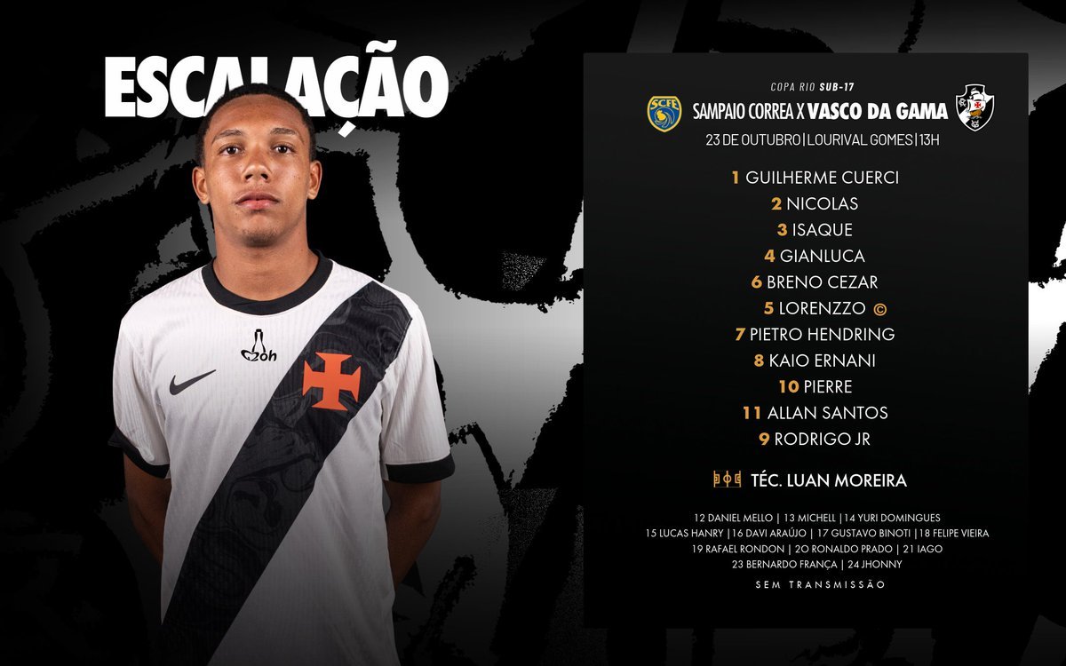Vasco define escalação para partida decisiva na copa rio sub-17