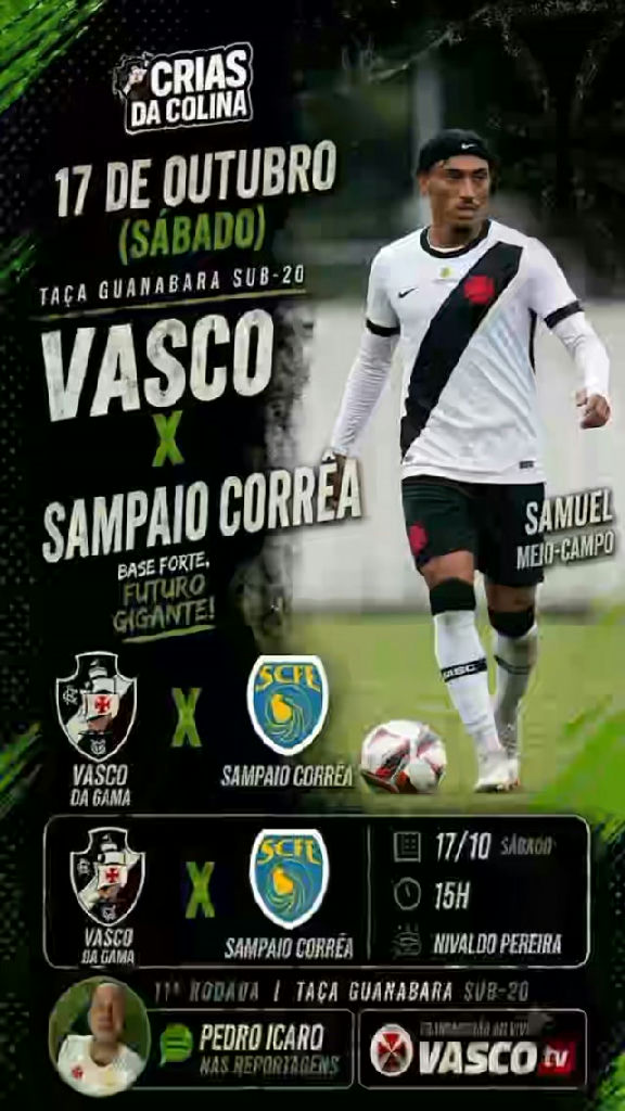 Vasco e Sampaio Corrêa jogam neste sábado às 15h pelo sub-20 na Vascotv