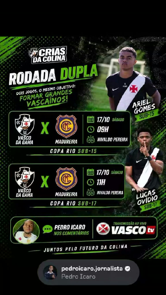 Vasco encara o Madureira em rodada dupla decisiva pela Copa Rio