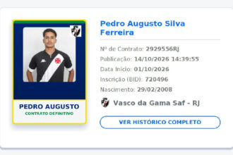 Vasco formaliza contrato definitivo de Pedro Augusto, do Sub-20, com validade até 2029
