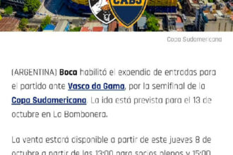 Vendas de ingressos para Boca Juniors e Vasco na Bombonera iniciam para a semifinal da Sul-americana