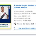 Vínculo definitivo de Ramon Rique com o Vasco até 2030 é registrado no BID da CBF