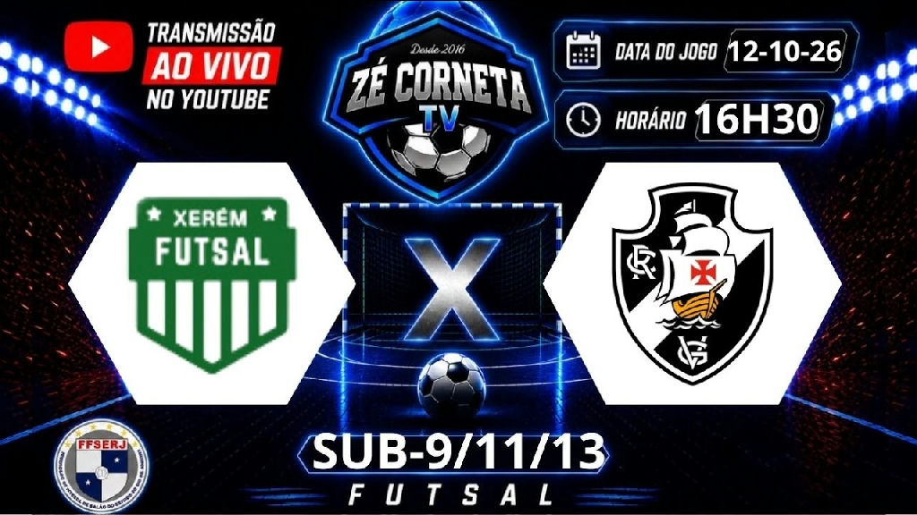 Xerém e Vasco se enfrentam pelos estaduais de futsal sub-09, sub-11 e sub-13 com transmissão ao vivo